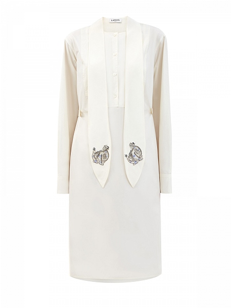 Бежевое платье-рубашка с&nbsp;вышивкой ручной работы