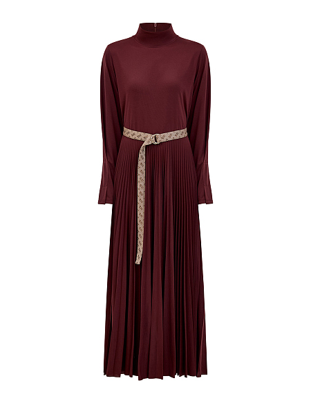 Платье-макси с подолом плиссе и жаккардовым поясом