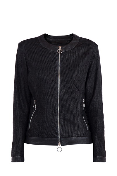 Куртка из перфорированной кожи ягненка черного цвета