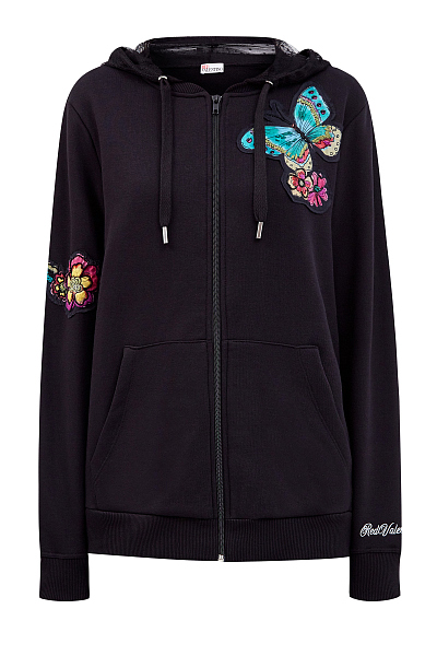 Толстовка из&nbsp;хлопкового футера с&nbsp;фактурной аппликацией Flower and Butterflies