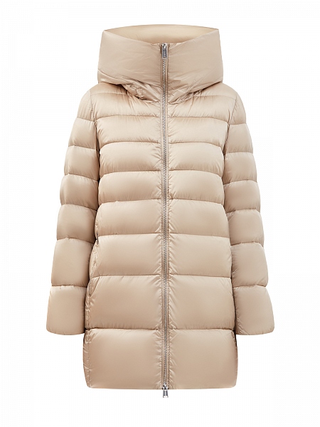 Светлый пуховик из&nbsp;водоотталкивающего нейлона с&nbsp;капюшоном