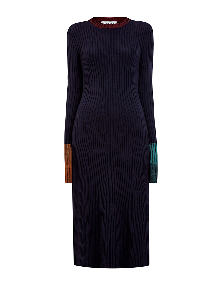 Шерстяное платье в рубчик с мерцающей окантовкой