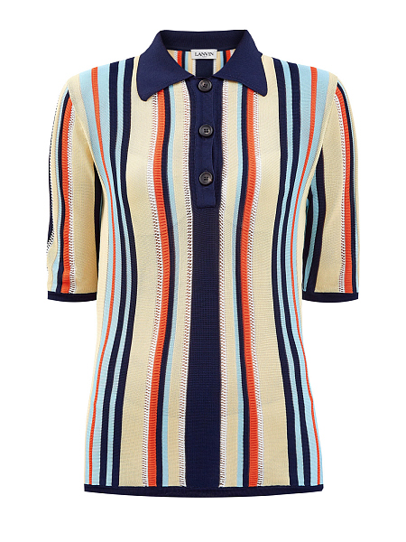 Вязаное поло из тонкой пряжи в технике patchwork