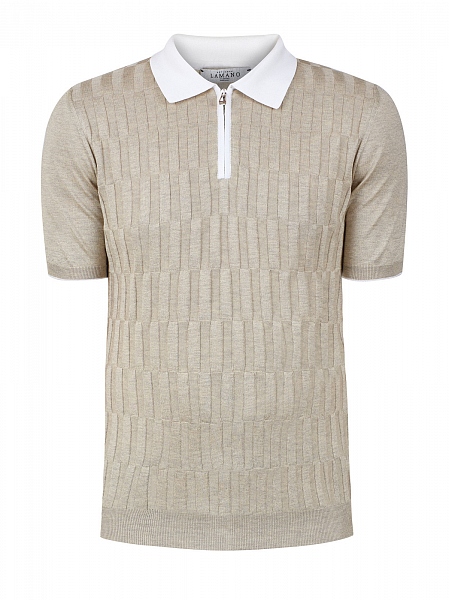 Светлый джемпер-поло с&nbsp;контрастным кантом и&nbsp;застежкой на&nbsp;молнию