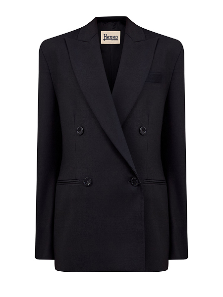 Двубортный жакет из костюмной шерсти с литой деталью