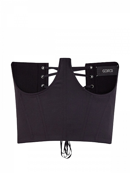 Корсет из гладкой шерсти с фигурными вырезами и шнуровкой