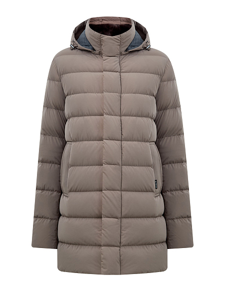 Стеганый пуховик со съемным капюшоном и мехом кролика