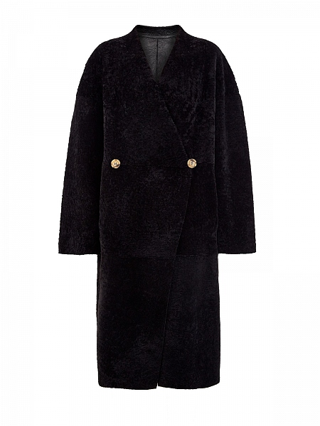 Двубортная дубленка удлиненного кроя из овчины 