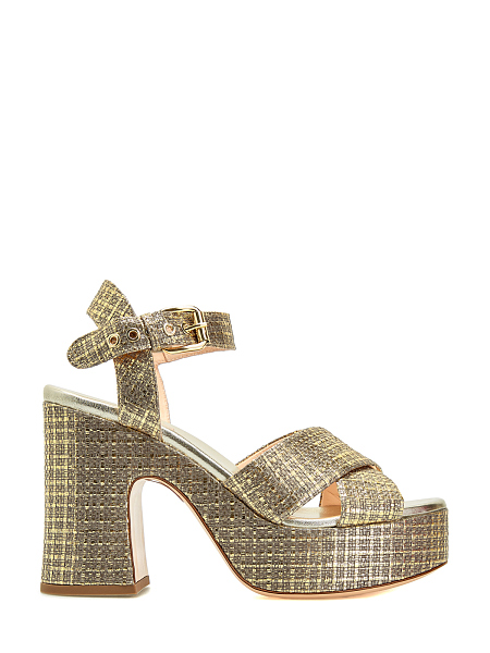 Массивные босоножки из металлизированного текстиля и кожи