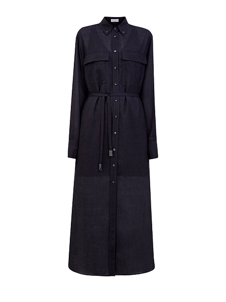 Платье из шерсти с воротником button-down и вставками Мониль